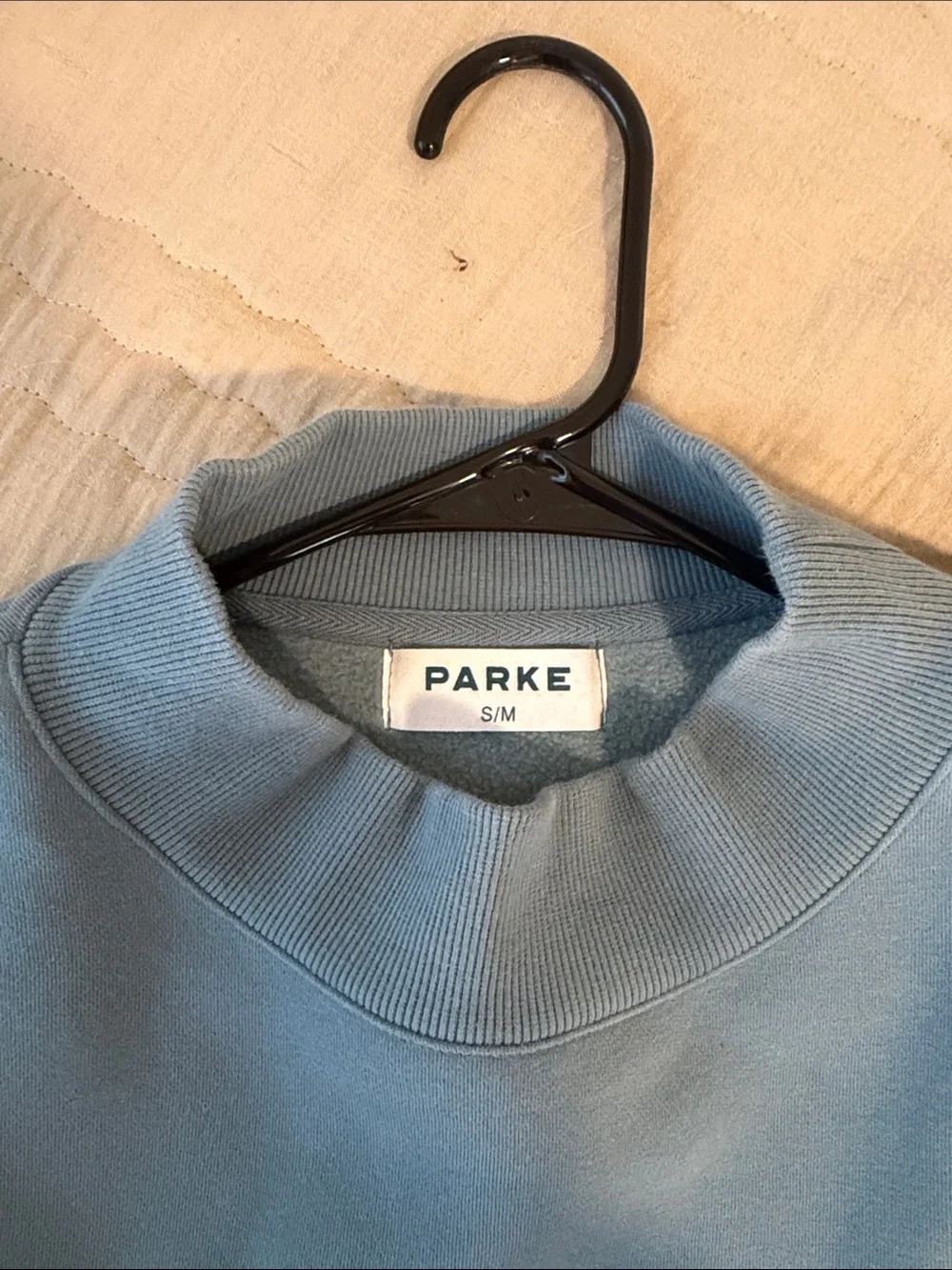 PARKE Vintage Stripe Mockneck. Blue, Dark Green & White Stripe Crewneck Sweater